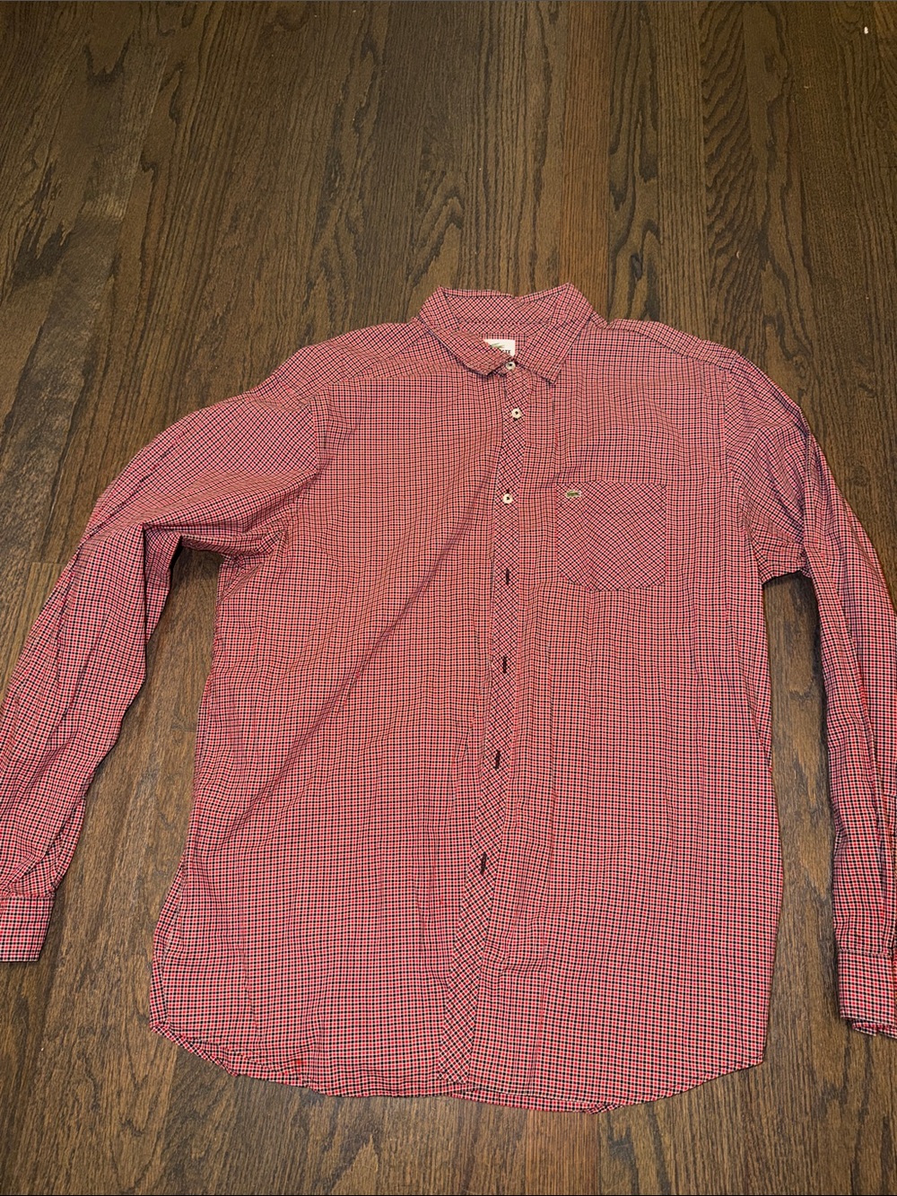 Lacoste Red and Black Check Long-Sleeve Dress Shirt